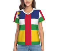 Camisetas de manga corta con cuello en V y estampado de bandera de África Central, camisetas para mujer, ropa informal de verano para playa, vacaciones, ropa de moda, Negro, M