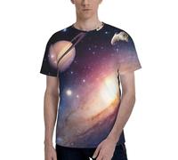 Camisetas de manga corta con cuello redondo y estampado del espacio exterior del universo y galaxia, ajuste regular, camisetas elegantes e informales para hombre, Negro, L