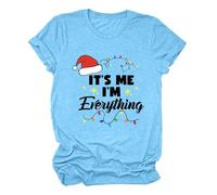 Camisetas de manga corta con cuello redondo y estampado navideño, para mujer, túnica, blusa, ropa de fiesta para mujer, azul celeste, XL