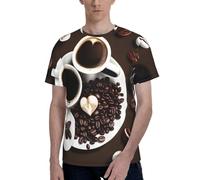 Camisetas de manga corta con estampado de collage de café para hombre, suaves, cómodas, para uso diario, Negro, XXL