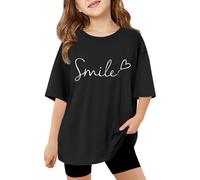 Camisetas de Manga Corta con Estampado de Letras para niños y niñas, Camisetas básicas Informales de Gran tamaño con Cuello Redondo Camisetas Mujer Largas (Black, 5-6 Years)