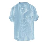 Camisetas de manga corta Hombre Algodón Lino- Top Verano Cuello en V Color sólido Casual con Botones Y Bolsillo Pecho Simple Cómodo Fresco Transpirable Ligero Suave Todos los Días Playa Superior