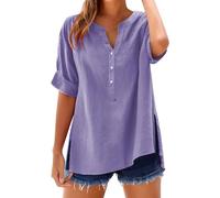 Camisetas de manga corta mujer versátil delgado suelto más tamaño verano playa camisetas mujer blanco color liso ajuste suelto clásico suelto cómodo casual playa al aire libre, malva, S