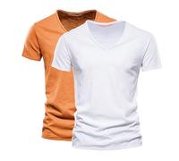 Camisetas de manga corta Paquete de 1/2/3 con cuello en V para hombre, tops casuales de verano, informales, transpirables, camisetas de moda, camiseta para hombre, cuello en V, solapa clásica, B-H