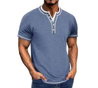 Camisetas de manga corta para hombre, clásicas, informales, básicas, para hombre, cuello Henry, color liso, camiseta deportiva con botones, Za12-azul marino, XXL