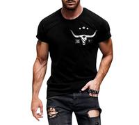 Camisetas de manga corta para hombre, con estampado occidental, cuello redondo, vintage, ajustadas, ligeras, para gimnasio, ajuste regular, casual, clásica, color liso, estilo retro, Negro, XL