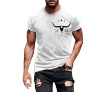 Camisetas de manga corta para hombre, con estampado occidental, cuello redondo, vintage, ajustadas, ligeras, para gimnasio, ajuste regular, casual, clásica, color liso, estilo retro, blanco, L