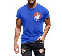 Camisetas de manga corta para hombre, con estampado occidental, cuello redondo, vintage, ajustadas, ligeras, para gimnasio, ajuste regular, casual, clásica, color liso, estilo retro, azul, XXL