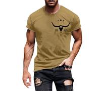Camisetas de manga corta para hombre, con estampado occidental, cuello redondo, vintage, ajustadas, ligeras, para gimnasio, ajuste regular, casual, clásica, color liso, estilo retro, caqui, M