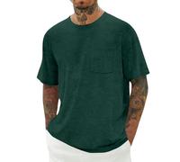 Camisetas de manga corta para hombre, cuello redondo, color liso, con bolsillo, Verde tirando a negro, XXL