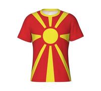 Camisetas De Manga Corta para Hombre Cuello Redondo Estilo Casual con Estampado De La Bandera De Macedonia del Norte Corte Regular Ideales para El Verano Transpirables Y De Secado Rápido Talla 3XL