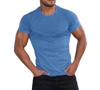 Camisetas de manga corta para hombre, cuello redondo, lisas, para entrenamiento de fitness, azul, XL