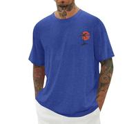 Camisetas de manga corta para hombre, de gran tamaño, estilo retro, cuello redondo, para verano, transpirables, informales, holgadas, para deportes, negocios, ajuste clásico, B1-azul, S