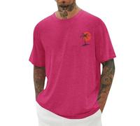 Camisetas de manga corta para hombre, de gran tamaño, estilo retro, cuello redondo, para verano, transpirables, informales, holgadas, para deportes, negocios, ajuste clásico, B1-Rosa Hot, S