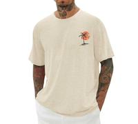 Camisetas de manga corta para hombre, de gran tamaño, estilo retro, cuello redondo, para verano, transpirables, informales, holgadas, para deportes, negocios, ajuste clásico, B1-beige, S