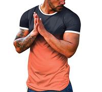 Camisetas de manga corta para hombre, deportivas, lindas, informales, holgadas, para salir, cambio de color, para verano, 2025, camisetas de moda con cuello redondo, bloque de color, verano, naranja