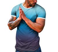 Camisetas de manga corta para hombre, deportivas, lindas, informales, holgadas, para salir, cambio de color, para verano, 2025, camisetas de moda con cuello redondo, bloque de color, verano, azul