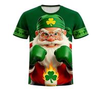 Camisetas de manga corta para hombre verde para San Patricio - Camiseta de humor con estampado de Papá Noel para 17 de marzo, camiseta de San Patricio Irlanda, cuello redondo, camiseta festiva y