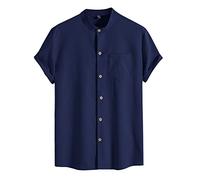 Camisetas de manga corta para hombre y adulto, mezcla de algodón, estilo casual, a la moda, holgada, cuello de solapa, con botones, ropa de verano y primavera, azul, 5XL