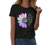 Camisetas de manga corta para mujer - Blusa fluida impresa manga corta para mujer Tops Cómodo Camisa de ocio al aire libre camiseta cuello redondo camiseta hermosa camiseta diaria camiseta, Negro
