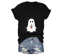 Camisetas de manga corta para mujer, camisetas de Halloween 2025, camisetas de otoño para mujer, cuello en V, camisetas gráficas divertidas, camisetas de manga corta para Acción de Gracias, para