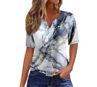 Camisetas de manga corta para mujer, con cuello en V, botones y botones, blusas elegantes, sudaderas con estampado geométrico, ropa aeróbica, gris, XXL