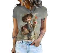 Camisetas de Manga Corta para Mujer con diseño de Perro Cue Impresas en 3D patrón gráfico Lindo Tops Casuales de Verano Blusa de Camiseta de Corte Holgado