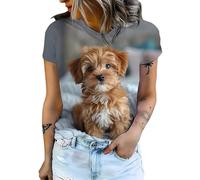 Camisetas de Manga Corta para Mujer con diseño de Perro Cue Impresas en 3D patrón gráfico Lindo Tops Casuales de Verano Blusa de Camiseta de Corte Holgado