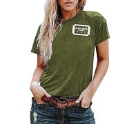 Camisetas de manga corta para mujer, con estampado de letras, cuello redondo, camisetas informales, camisetas sueltas 2, Verde militar., L