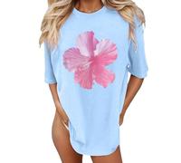 Camisetas de manga corta para mujer, con estampado de mariposas de colores, estilo informal, para verano, azul claro, M