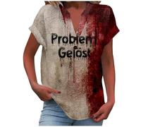 Camisetas de manga corta para mujer con estampado de sangre, disfraz de Halloween para mujer, cuello en V, corte holgado, terror Streetwear Top Chic Letra Sangre Versátil Top para Carnaval Casual