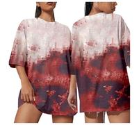 Camisetas de manga corta para mujer con estampado de sangre, disfraz de Halloween para mujer, cuello redondo, terror de corte holgado, top chic cómodo, versátil, top para carnaval Bloody informal