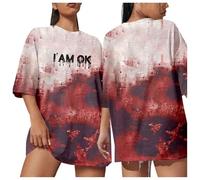 Camisetas de manga corta para mujer con estampado de sangre, disfraz de Halloween para mujer, cuello redondo, terror de corte holgado, top chic cómodo, versátil, top para carnaval Bloody informal