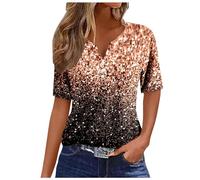 Camisetas de manga corta para mujer, cuello con botones, camisas, sexy, blusas elegantes, sudaderas con estampado geométrico, naranja, XL