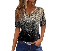 Camisetas de manga corta para mujer, cuello en V, con botones, para verano, Henley, básicas, ajustadas, a la moda, elástica, túnica del Reino Unido, 36-naranja, S