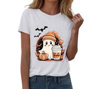 Camisetas de manga corta para mujer, cuello redondo, estampado de fantasmas de Halloween, para vacaciones, casual, a la moda, suaves, ligeras, para exteriores, divertidas camisetas para mujer, blanco