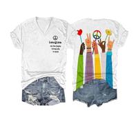 Camisetas de manga corta para mujer, de gran tamaño, retro, hippie, imagina a todas las personas viviendo la vida en paz, camiseta básica, Z01-blanco, M