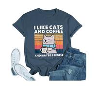 Camisetas de manga corta para mujer, diseño con texto en inglés "I Like Cats and Maybe 3 People", para salir, ajuste holgado, para entrenamiento, verano, a la moda, casual, linda, cuello redondo, a la