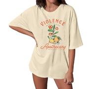 Camisetas de manga corta para mujer, diseño de boticario de violencia, de moda, atléticas, informales, para verano, ajuste holgado, cuello redondo, para playa, para salir, para mujer, beige, XL