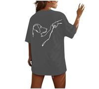 Camisetas de manga corta para mujer, diseño de corazón con letras, gris, M