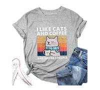 Camisetas de manga corta para mujer, diseño gráfico informal y holgado con cuello redondo con texto en inglés "I Like Cats and Maybe 3 People", camisetas de moda para salir y verano, gris, 3XL