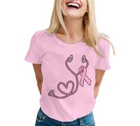 Camisetas de manga corta para mujer, estilo informal, para el mes de la educación sobre el cáncer de mama, Rosa., M