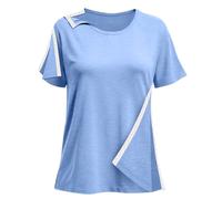 Camisetas de Manga Corta para Mujer para después de la cirugía del Hombro, con Brazo Abierto y Cierre a presión, Ropa de recuperación de Hombros, Azul Claro (12), Large