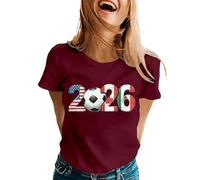 Camisetas de manga corta para mujer para partido, fútbol americano, camiseta de fútbol impresa de 2026" y bandera de Estados Unidos-Canadá-México, camiseta de verano de talla grande, camiseta de humor