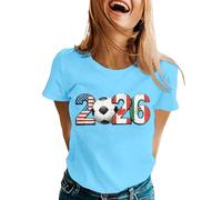 Camisetas de manga corta para mujer para partido, fútbol americano, camiseta de fútbol impresa de 2026" y bandera de Estados Unidos-Canadá-México, camiseta de verano de talla grande, camiseta de humor