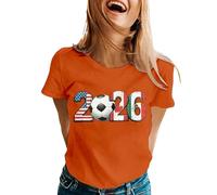 Camisetas de manga corta para mujer para partido, fútbol americano, camiseta de fútbol impresa de 2026" y bandera de Estados Unidos-Canadá-México, camiseta de verano de talla grande, camiseta de humor