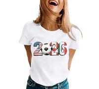 Camisetas de manga corta para mujer para partido, fútbol americano, camiseta de fútbol impresa de 2026" y bandera de Estados Unidos-Canadá-México, camiseta de verano de talla grande, camiseta de humor