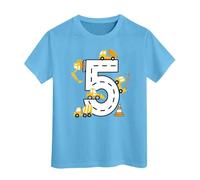 Camisetas De Manga Corta para Niño Camiseta de Verano para Niños con Estampado de Excavadora Manga Corta Ideal para Deportes y Juego Diario (Light Blue, 6-7 Years)