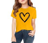 Camisetas de manga corta para, primavera, y, para niñas, impresión 2D, cuello redondo, cómodo, informal, manga corta, pinza para chaqueta para mujer, amarillo, 6-7 años