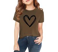 Camisetas de manga corta para, primavera, y, para niñas, impresión 2D, cuello redondo, cómodo, informal, manga corta, pinza para chaqueta para mujer, café, 8-9 años